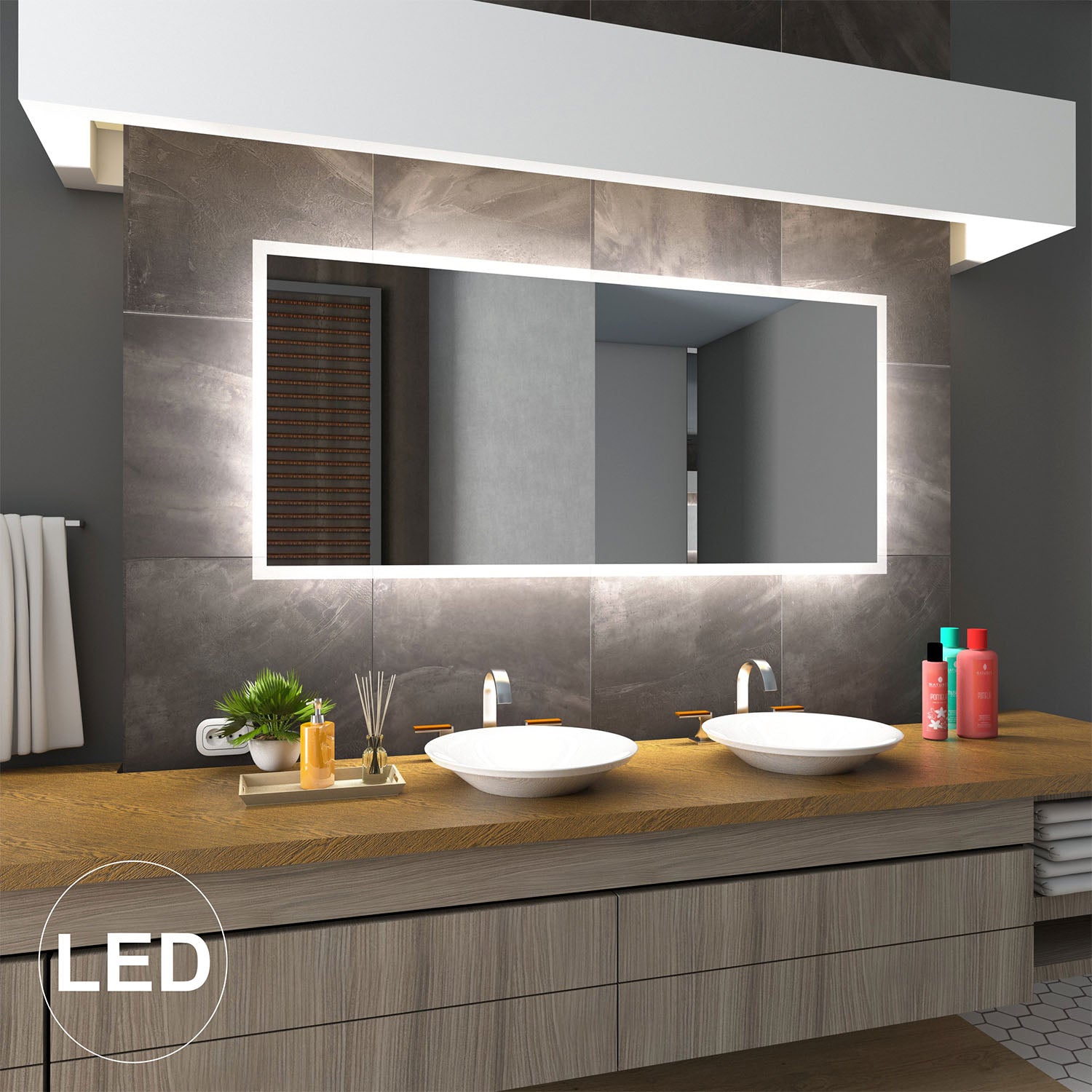 Mie m. Anti-damp - Firkantet LED spejl