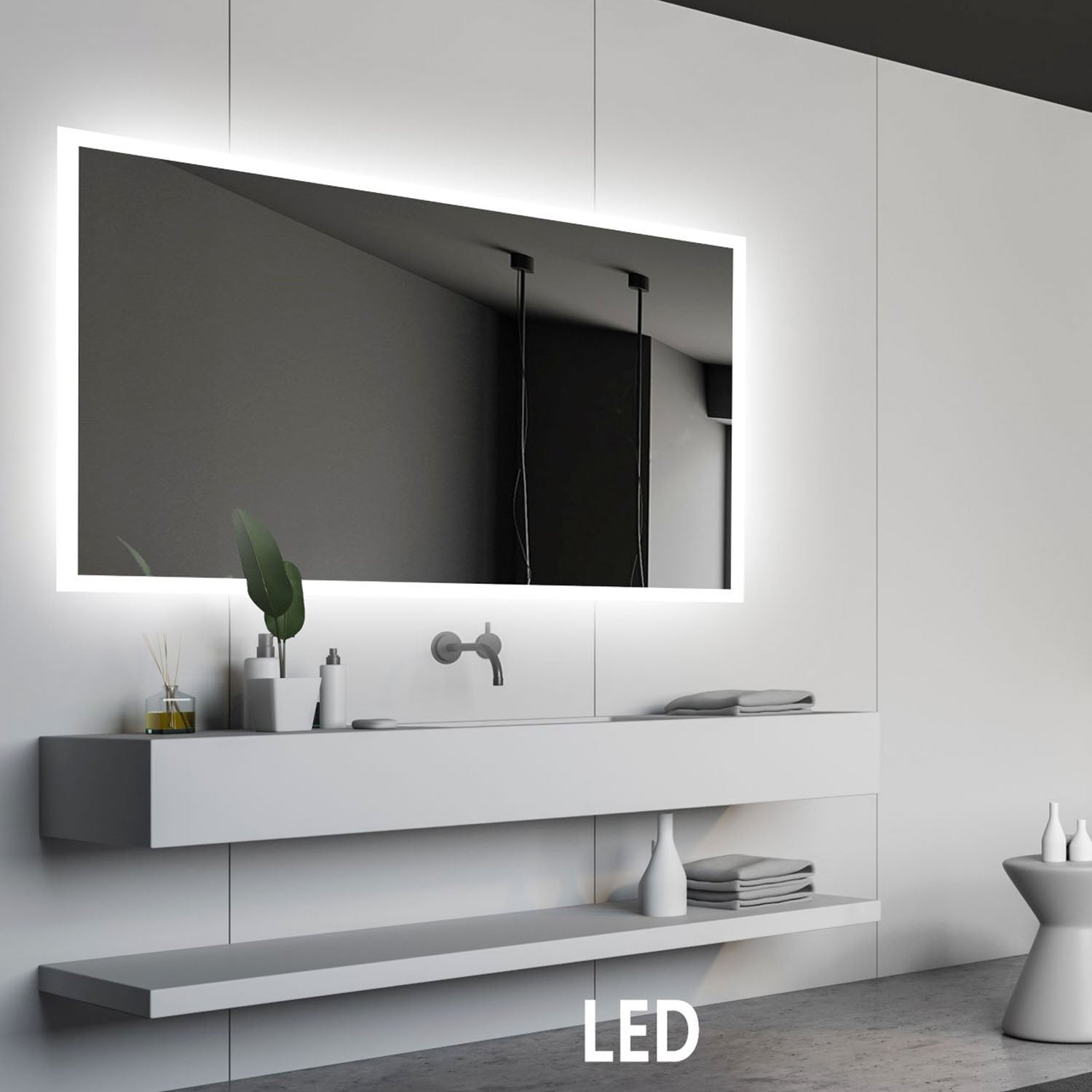Mie m. Anti-damp - Firkantet LED spejl