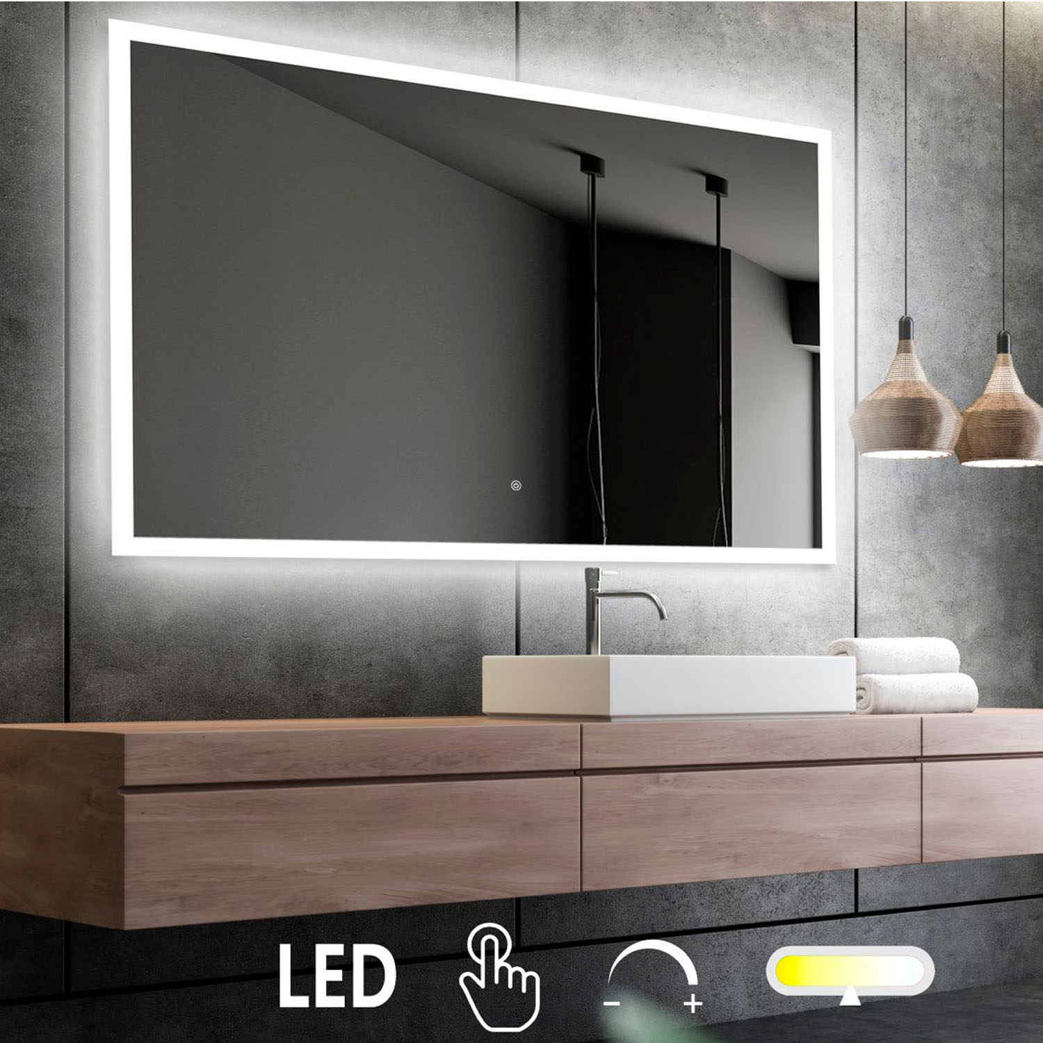 Mie m. Touch Switch - Firkantet LED spejl