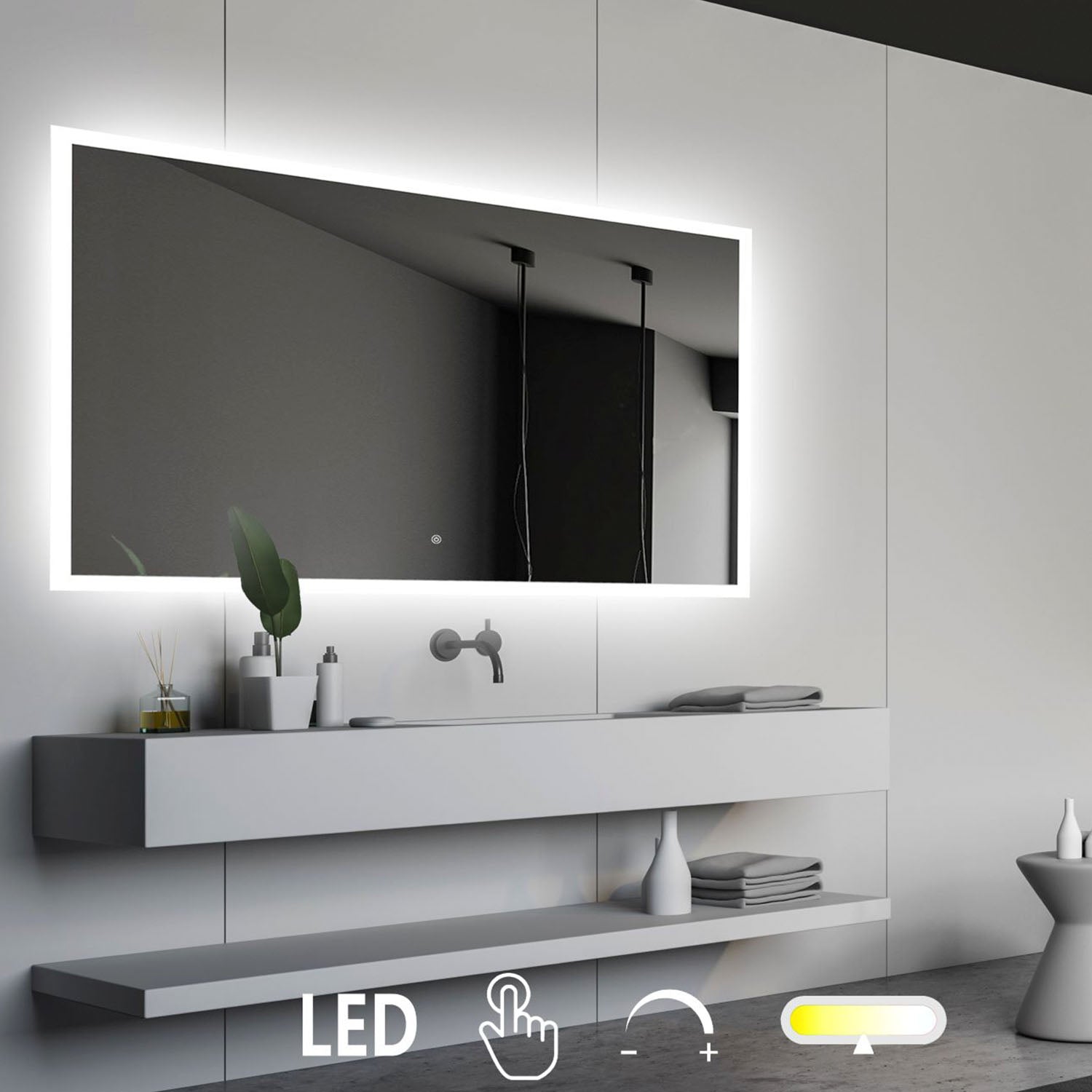 Mie m. Touch Switch - Firkantet LED spejl