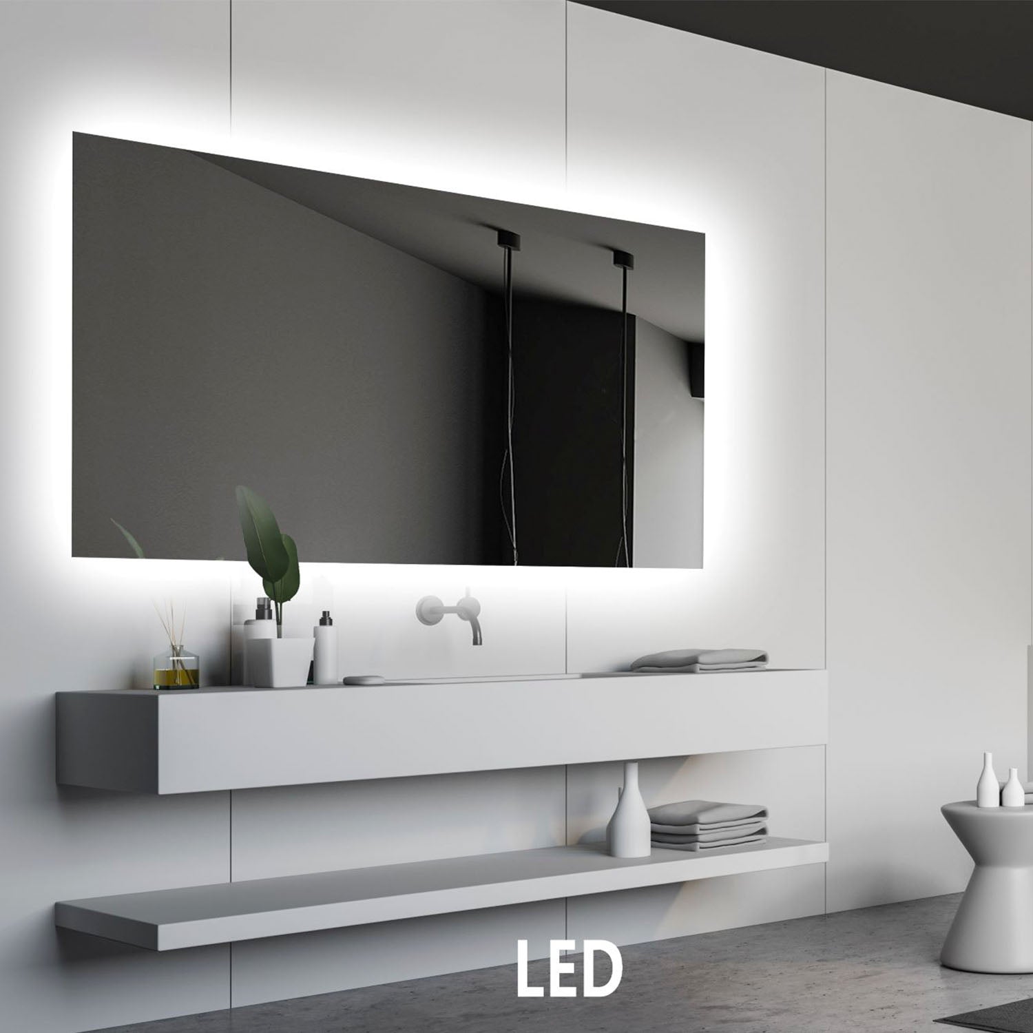 Mona m. Anti-damp - Firkantet LED spejl