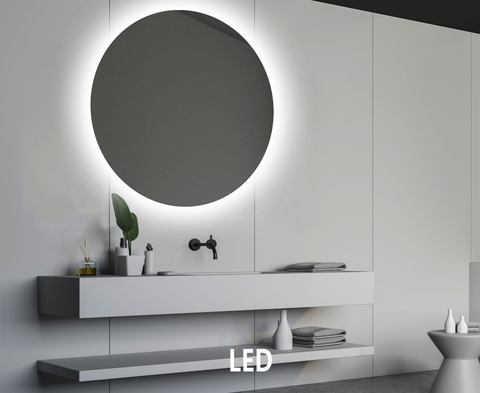 Puk m. Anti-damp - Rundt LED spejl