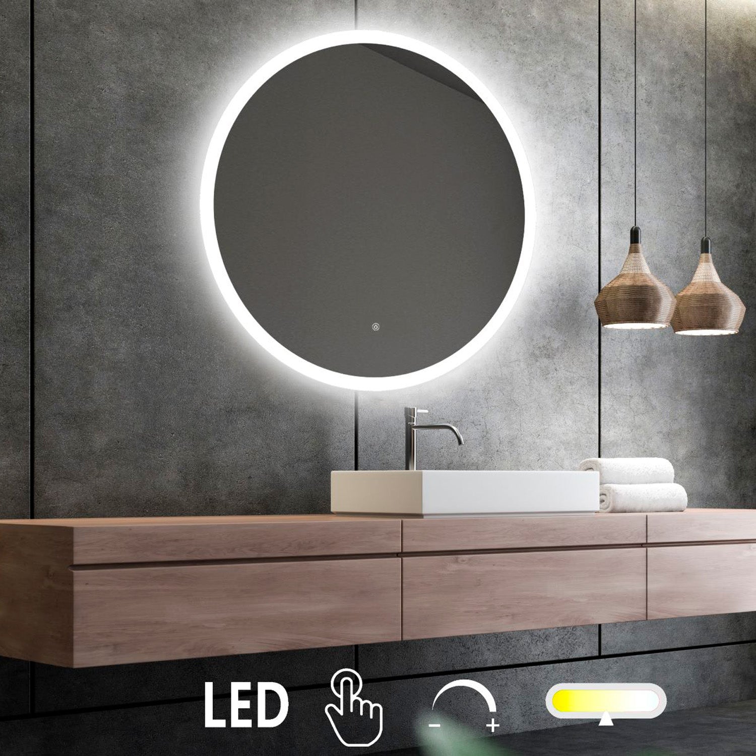 Sandra m. Touch switch - Rundt LED spejl