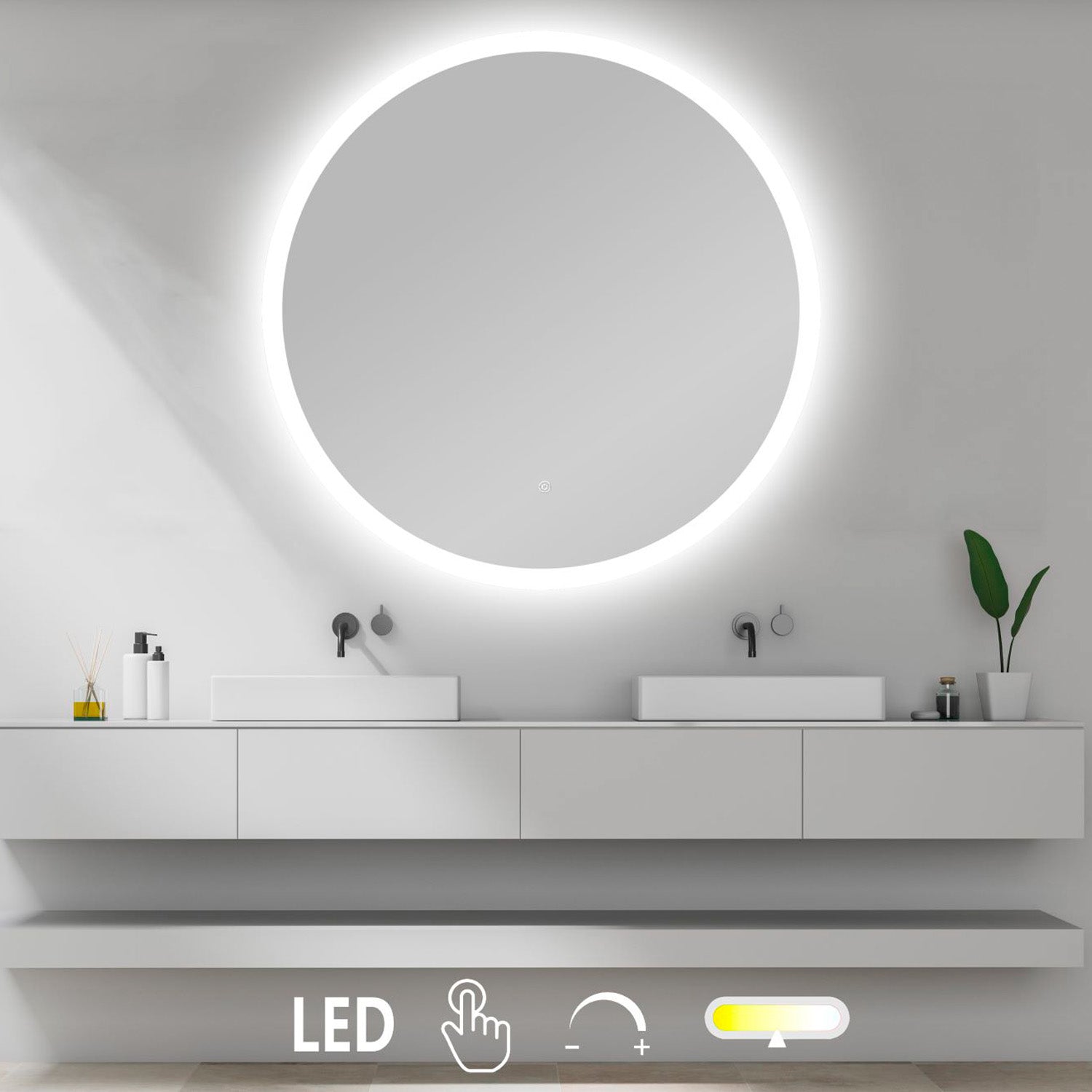Sandra m. Touch switch - Rundt LED spejl